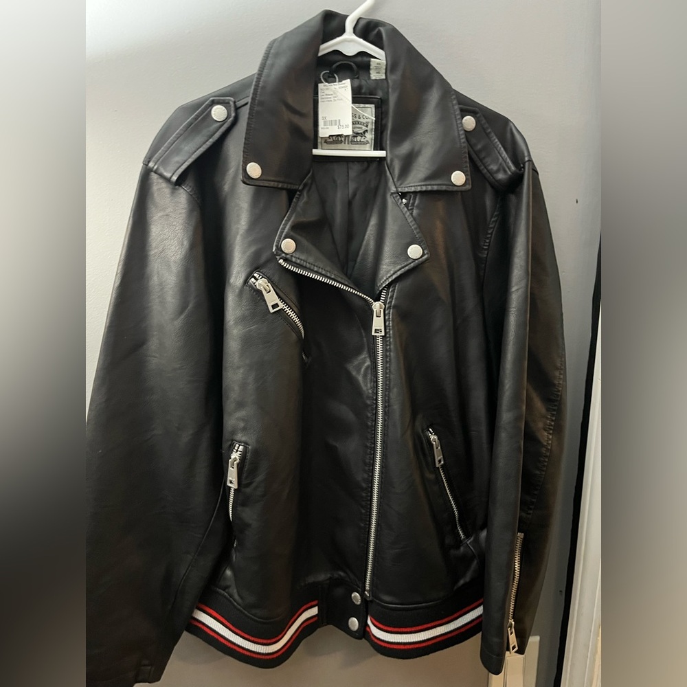 Levi's Black Leather Jacket with Asymmetrical Zipper